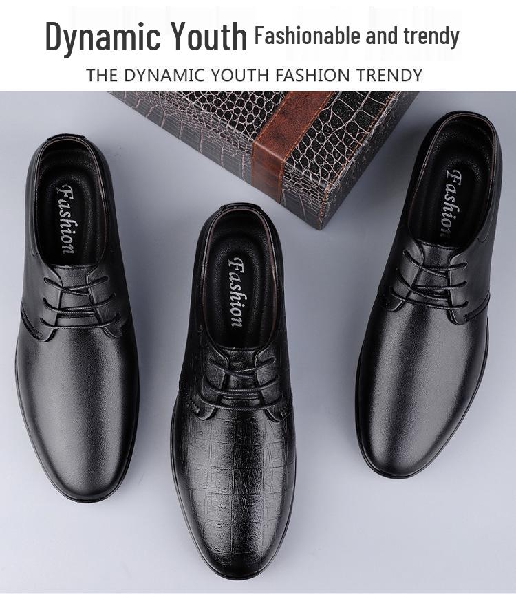 Men's Business Casual Leather Lace-Up Shoes - Low-Top, Flat Bottom, Cowhide Upper, British Gentleman Style.