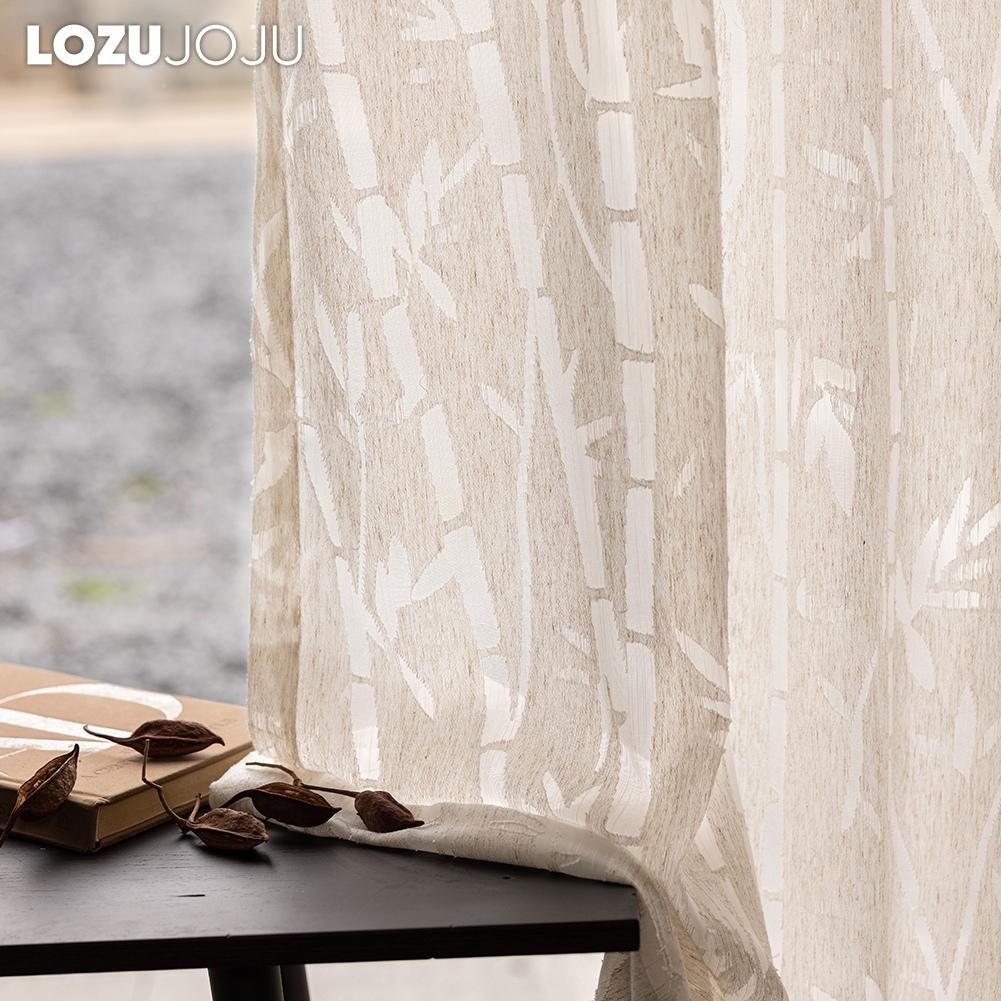 1PC LOZUJOJU Elegant Bamboo Voile Drape Jacquard Translucent Sheer Curtain for Bedroom Living Room Home Decor