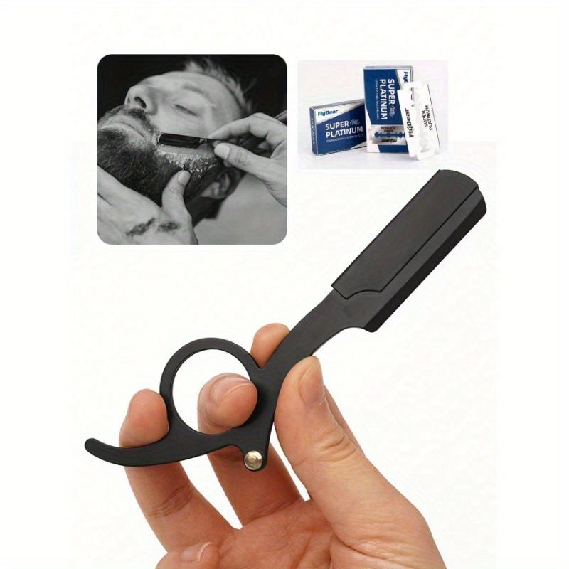 1pc Stainless Steel Men's Manual Thumb Shaving Razor With Razor Stand New Model Shaver Kit With Double-Edged Folding Razor Blade For Shaving, Trimming