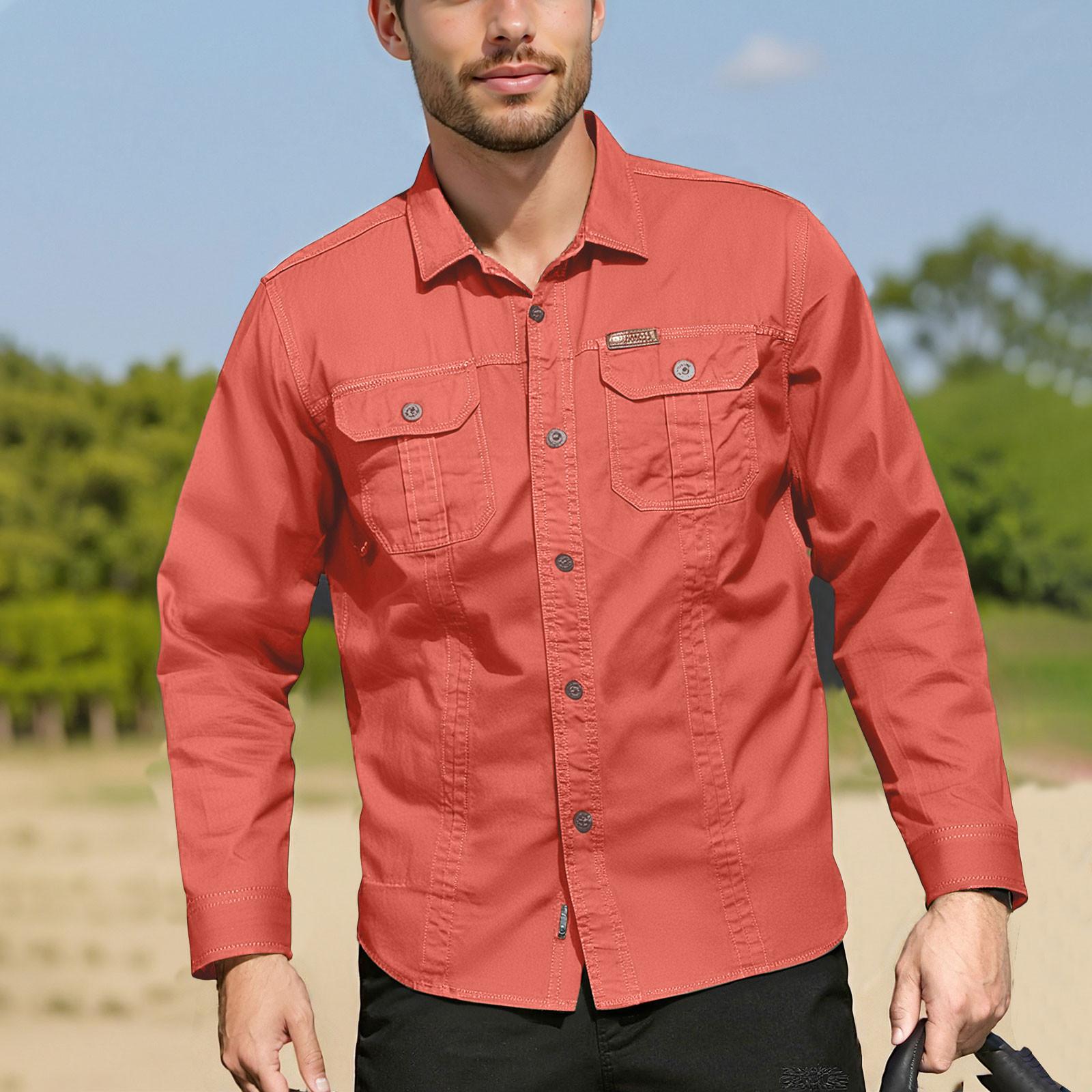 

Мужская рубашка с двойными карманами, повседневный топ с длинным рукавом, модный кардиган S красный