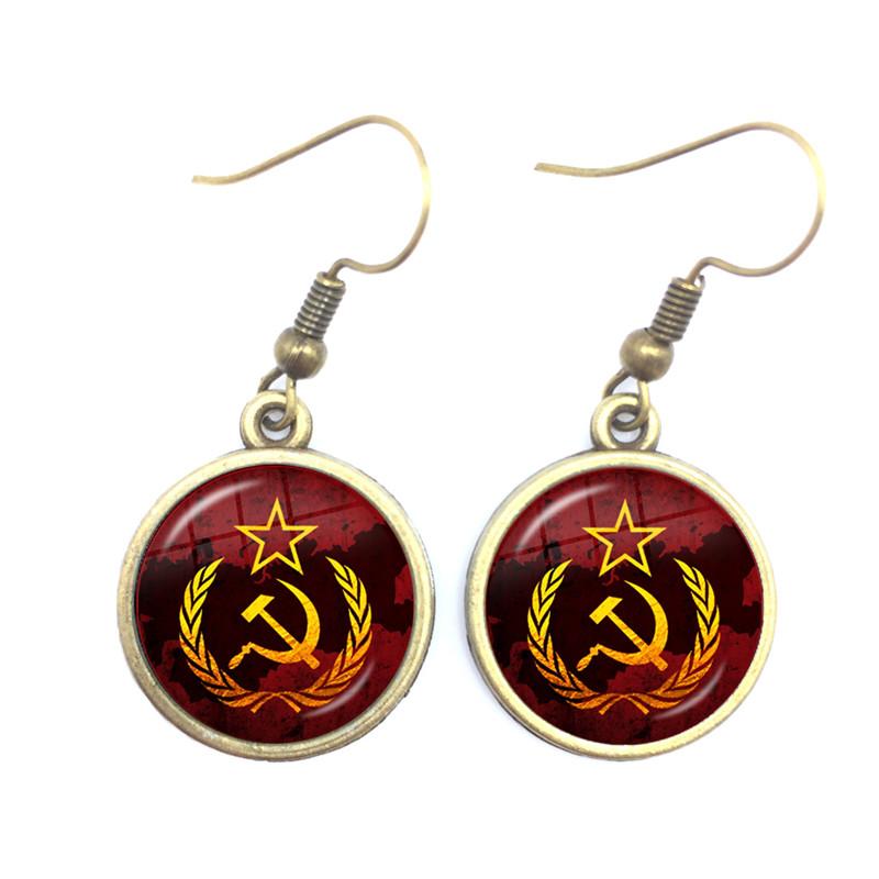 Soviet USSR Stalin Lenin Drop Earrings Classic Red Star Hammer Sickle Communism Emblem CCCP Glass Cabochon Ear Jewelry For Women