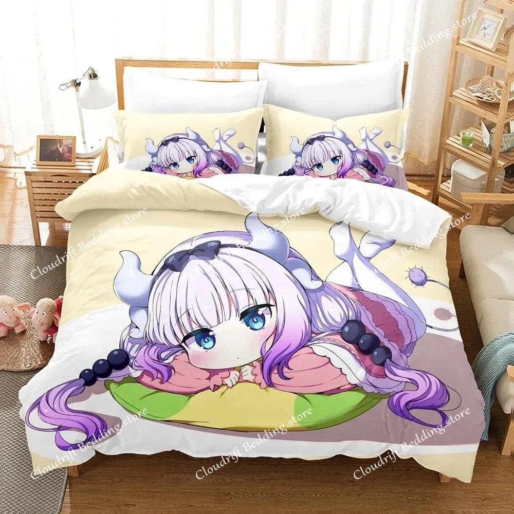 Zestaw pościeli z nadrukiem D Miss Kobayashis Dragon Maid Anime Kanna Poszewka na kołdrę Podwójna Twin Pełna Queen King dla dorosłych i dzieci Poszewka na kołdrę