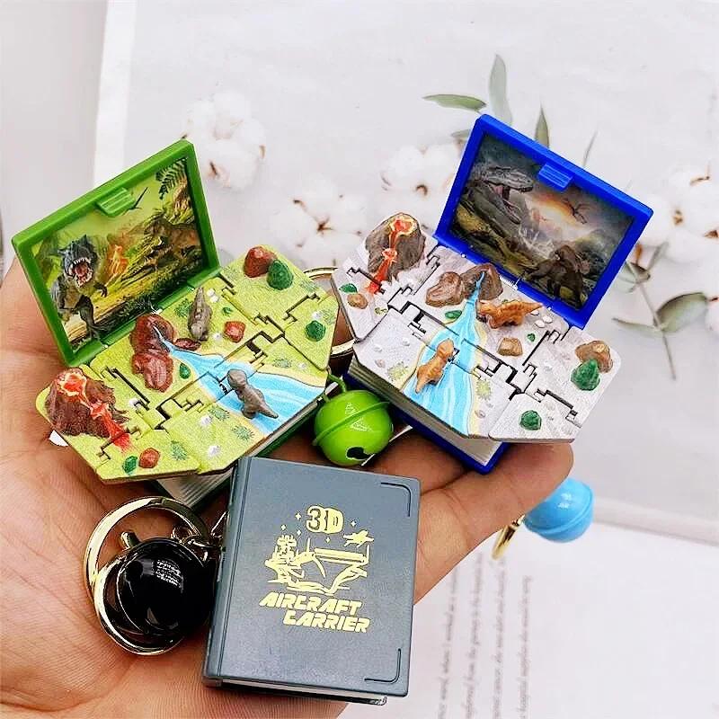 3d Dinosaur Castle Folding Book Keychain Pendant Cartoon Astronaut Soccer Field Pendant Anxiety Stress Children Kids Toy