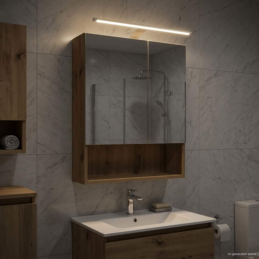 Bathroom Mirror Cabinet Rustic Oak Design 50 X 14.5 X 70 Cm