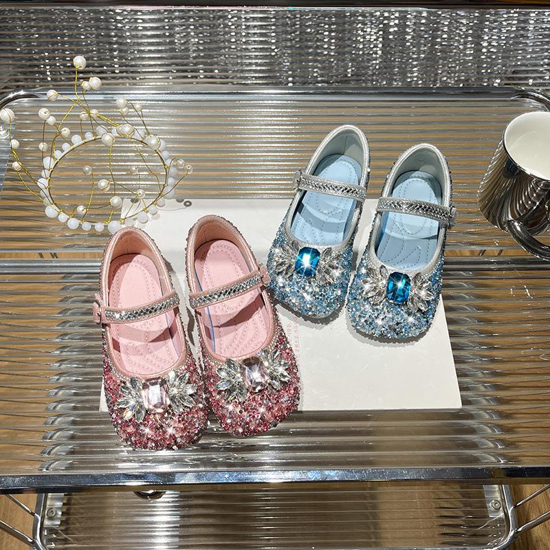 Girls' princess shoes 2026 spring and autumn new rhinestone shiny Elsa catwalk shoes non-slip soft-soled women's treasure Doudou shoes