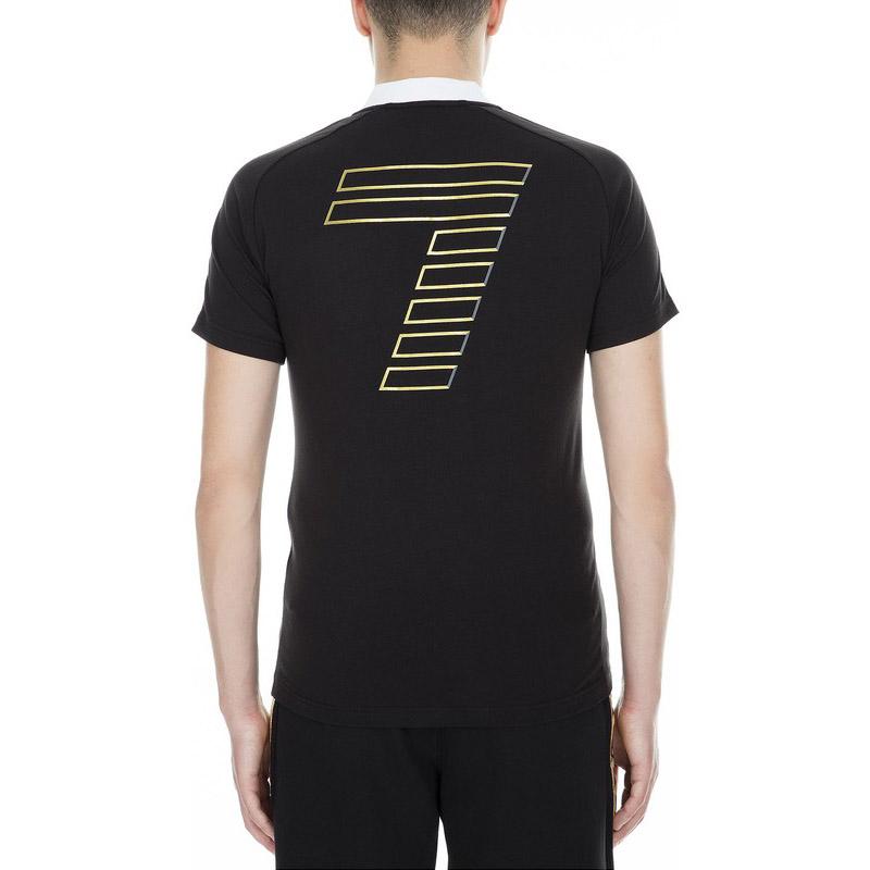 Emporio Armani Camiseta polo de manga corta con bloques de color y estampado de logo EA7 para hombre polo negro dorado 3GPF60-PJL2Z-1200
