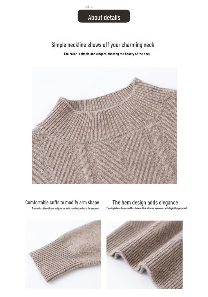 Stylish Autumn/Winter Women's Cashmere Sweater with Half-High Collar – Solid Color Thickened Wool Knitwear for Mid-Aged Mothers