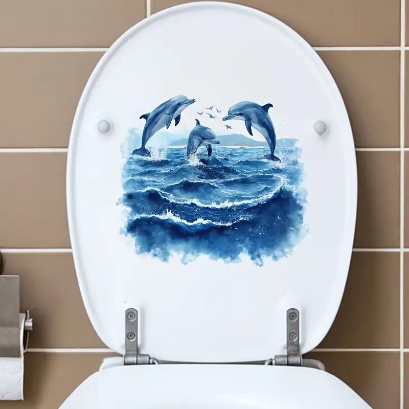 Vivid Watercolor Dolphin Ocean Toilet Sticker For Bedroom Living Bathroom Home Decoration