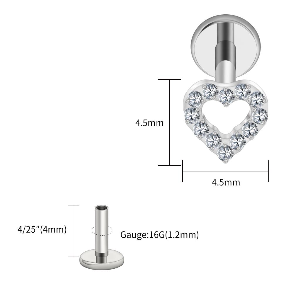 

Right Grand ASTM F136 Titanium Mini Heart Cartilage Earring 16G Dainty Flat Back Labret Stud Tragus Helix Piercing Jewelry Heart&Earrings&Body