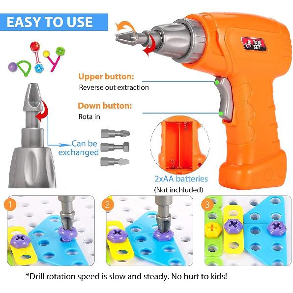 Educational Toys Building Blocks, 244 Pieces Electric Screwdriver DIY Building Toys for Boys and Girls, Educational Construction Building kit for
