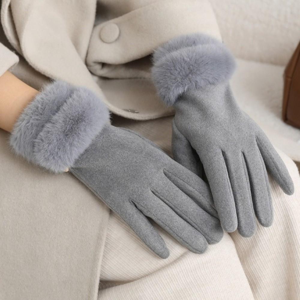 Gants chauds et épais pour écran tactile Matière suède Gants coupe-vent Gants à manchette poilue Activités hivernales