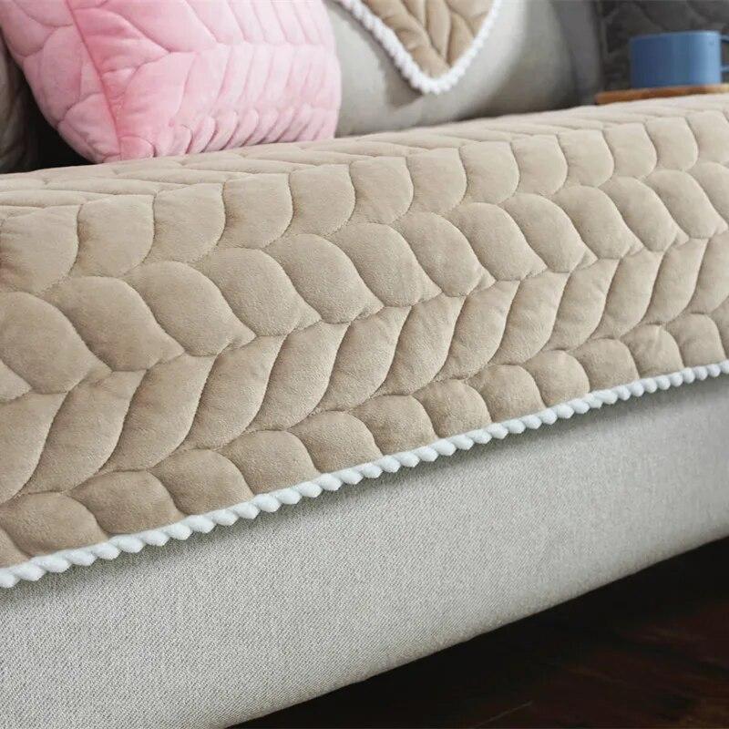 Autumn Winter Sofa Cushion Crystal Velvet Cushion Warm Non-Slip Comfort Couch Cover Solid Color Sofa Cover Towel Back Cushion