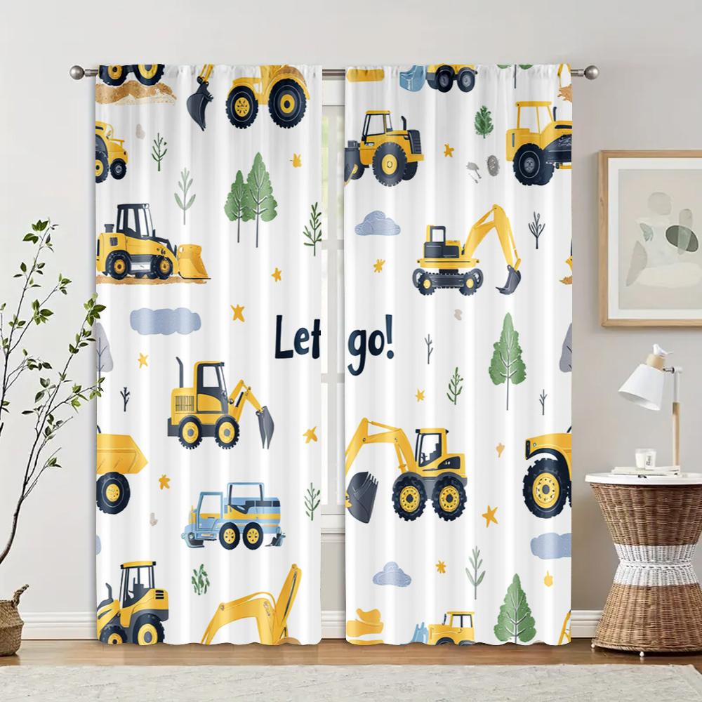 2pcs   Curtain Fabric Playful Construction & Farm Vehicle Polyester Woven (without rod) Room Decor Ldeal for Bedroom Living Room
