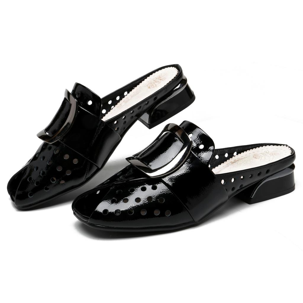 Fashion GKTINOO Women Slipper's 2025 Ladies Summer Slippers Shoes Women Low Heels Fashion Mules Summer Shoes Genuine Leather Large Size