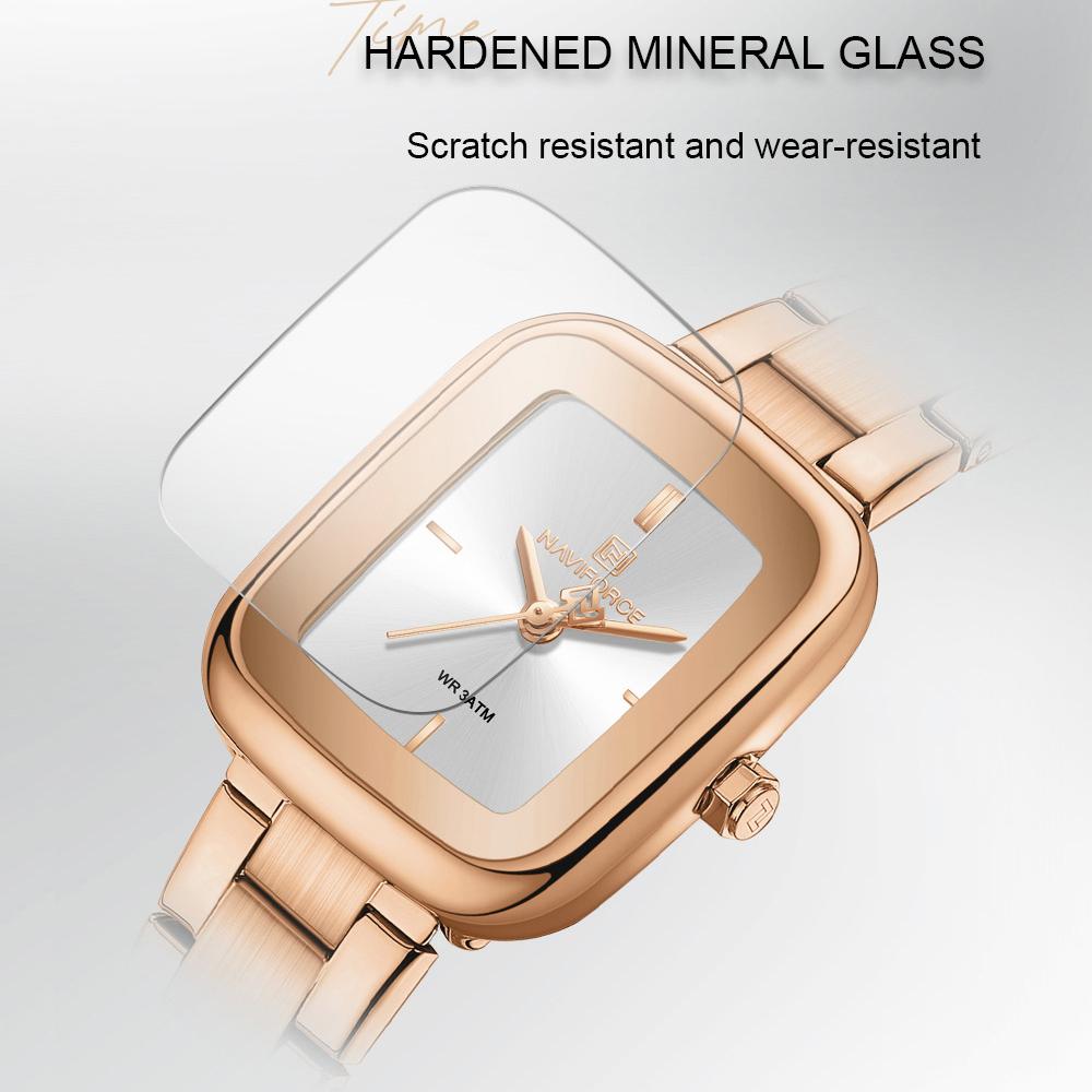 NAVIFORCE Original Simple Women Quartz Watch Square Case Stainless Steel Strap 3ATM Waterproof Lightweight Casual Fashion Women Watch NF5075