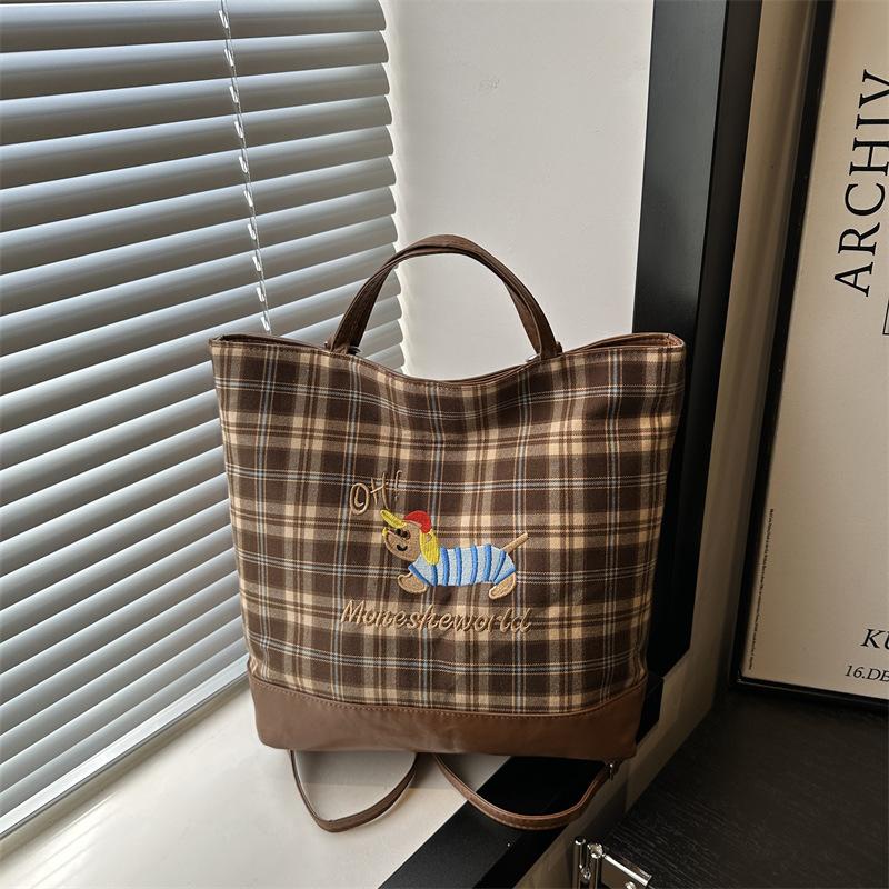 Plaid Retro Commuter Backpack Bag Women'S Autumn Shoulder Underarm Bag Versatile Large-Capacity Tote Bag