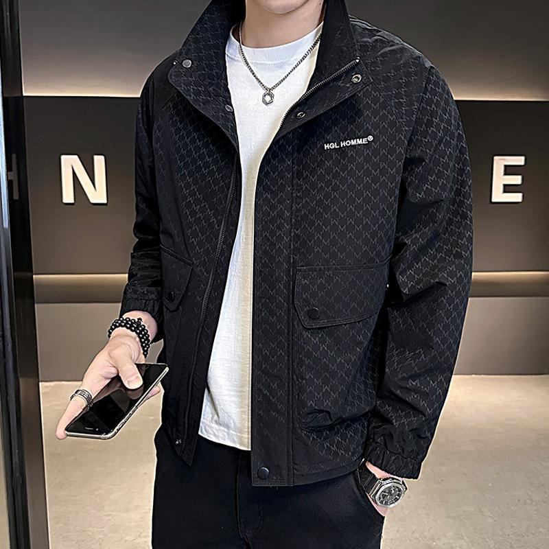 

Куртка мужская весна и осень новый стиль красивый высококлассный корейский стиль модная куртка со стойкой воротником повседневный топ 3XL