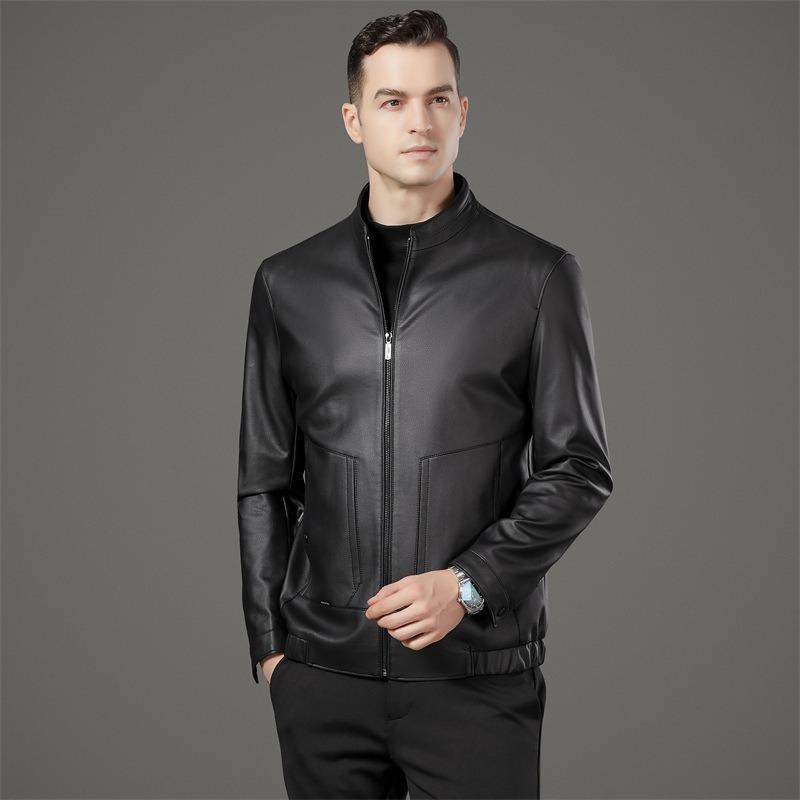 Big Brand Genuine Leather Jacket for Men Autumn and Winter Casual Stand Collar Sheepskin Jacket Middle-aged Leather Jacket Thick