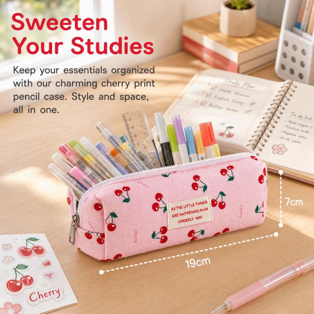 Large Capacity Pencil Case Cherry Print Stationery Bag Kawaii Pencil Pouch  Students
