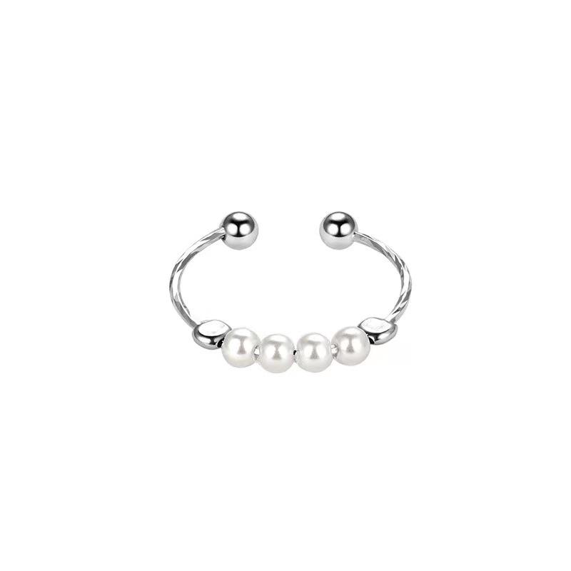 925 Silver-Plated Pearl Index Finger Ring: Elegant Open Design for Women