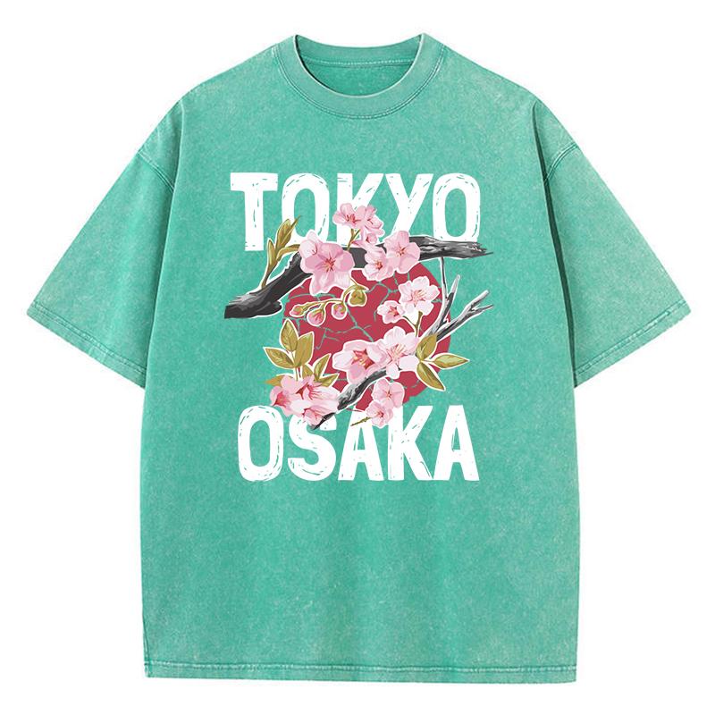 

Токио Осака Дизайн Красивая Сакура Выстиранная Футболка Женская Летняя Хип-Хоп Футболки Модная Хлопковая Майка Мягкий Короткий Рукав 4XL