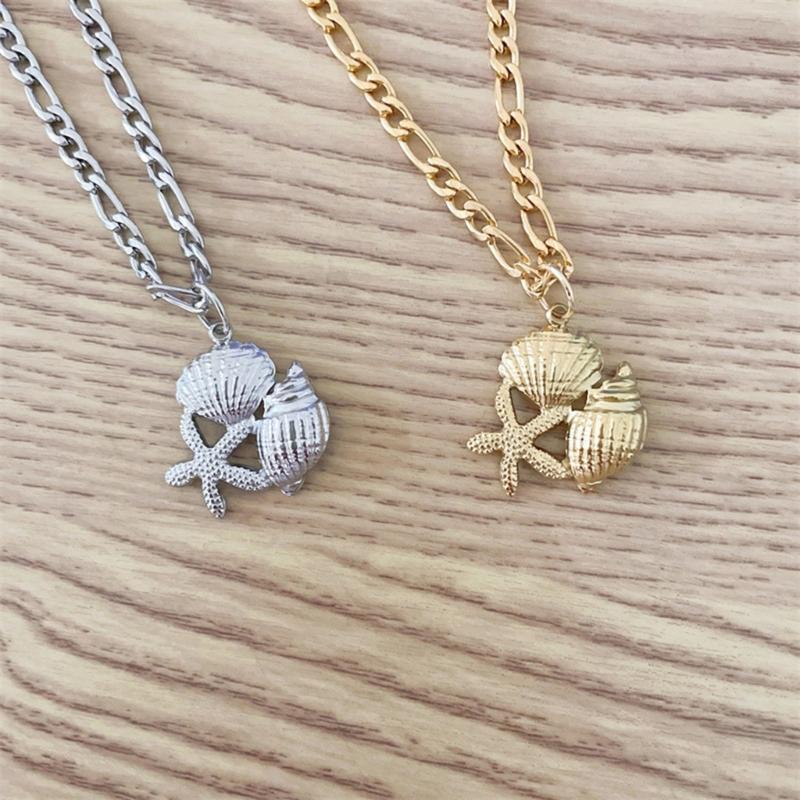 Gold and Silver Plated Necklace with Intricate Sea Shell Starfish Designs Perfect for Summer Parties and Daily Wear