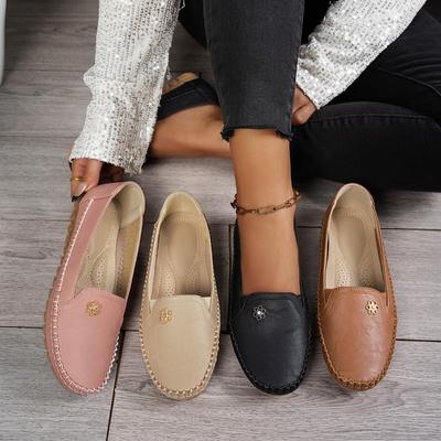 Mocassins Plats à Surpiqûres Laser pour Femmes, Grande Taille à Enfiler Bout Fermé Décontractés Quotidien Tout Match Chaussures Confortables