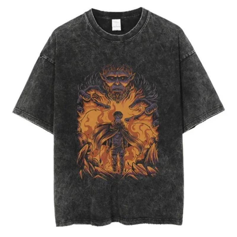 2026 Anime Útok na titány Retro vypraná trička Pánská a dámská Nové letní oblečení Prodyšná Ležérní top Streetwear Periferie Tričko