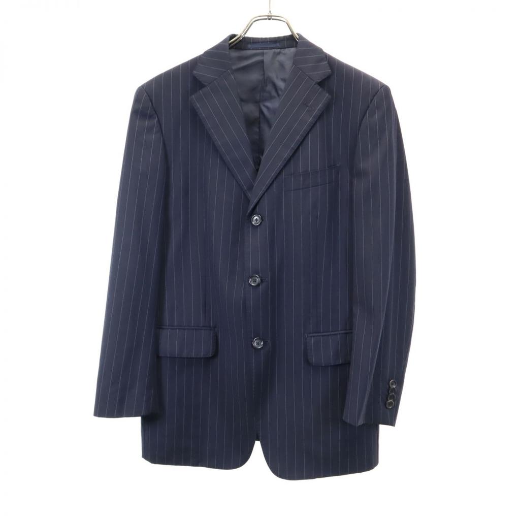 VISARUNO Wool Stripe Suit Setup 4-M Navy Men's Used