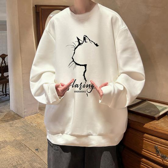 Pánská oversized mikina Hip-hop styl kočka Profil Potisk O Výstřih Volný Jednobarevný Silný plyš Pulovr střední délky Denní Sport Streetwear Top