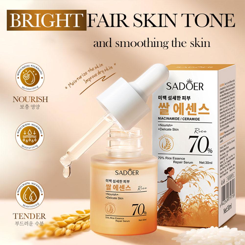 SADOER 70% Rice Essence Repair Serum 30ml - Niacinamide & Ceramide, Nourish Delicate Skin, Korean Rice Skincare