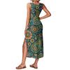 Women's Summer Long Dress, Sleeveless With Side Slits, Long Retro Printed Camisole Dress