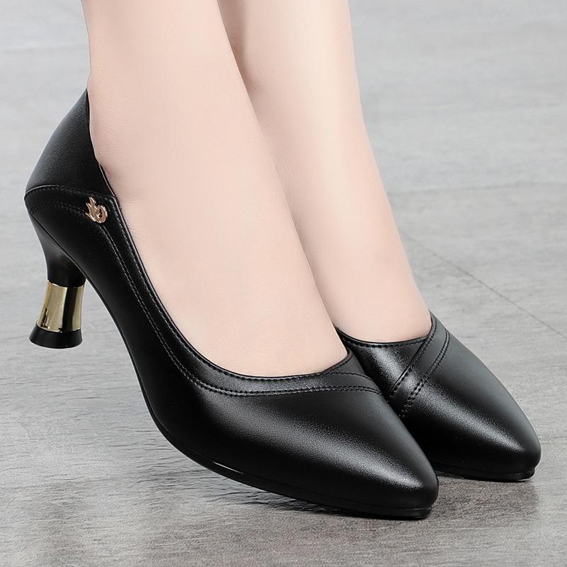 Damen High Heels, Eleganter und Göttinnenhafter Stil, Herbst- und Frühlingstil, Vielseitige Mittelhohe Schuhe aus Weichem Leder
