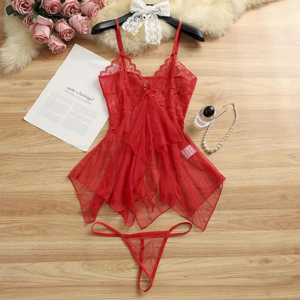 Sexy Fishnet See-Through Tulle Lingerie Nightdress Set 7031