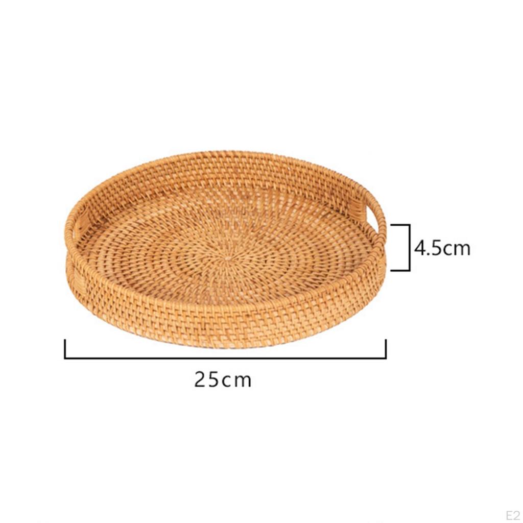 Rattan Serving Tray Decorative Coffee Tabletop Handwoven Basket Organizer