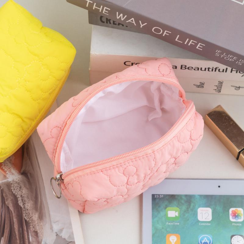 New Candy Color Pen Bag Large Capacity Pencil Case Travel Makeup Bag Women Quilted Flower Storage Bag Portable Toilet Bag