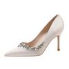 New champagne pointed rhinestone trimmed high heels women's thin heels sexy and beautiful light mouth single shoes