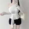 Korean Dongdaemun Slim Fit Strappy Off-Shoulder Long Sleeve Women's T-Shirt