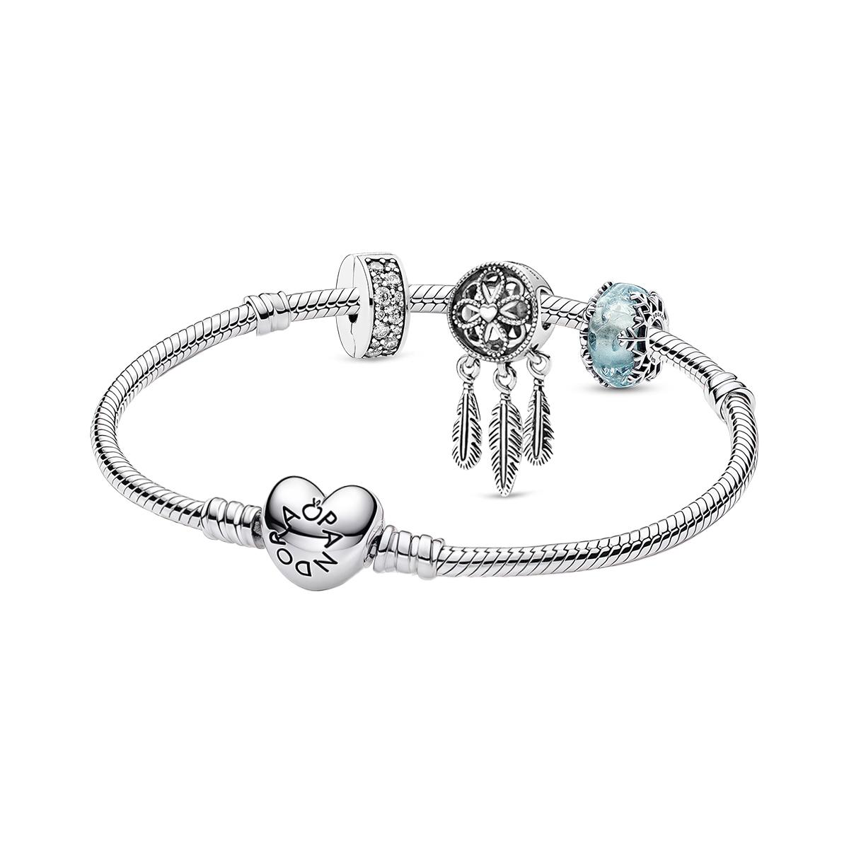 Pandora Feather Pendant 925 Silver Bracelet Unisex bracelets ZT0054 Box,17cm,Coral Dream 2.0