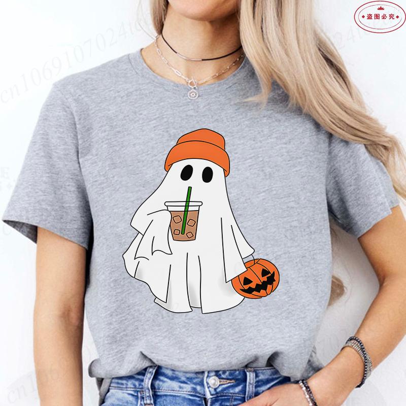 Halloween Boo with Pumpkin Print Womens TShirts Crew Neck TShirt Short Sleeve Casual Top for Spooky Season Womens Clothing