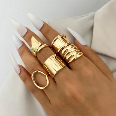 5Pcs/Set Fashion Irregular Geometric Open Rings For Women Men Punk Gold Silver Color Metal Adjustable Knuckle Joint Ring Jewelry