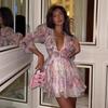 European and American Summer New Women's Clothing Fashionable and Sexy Floral Deep V Bubble Sleeve Design Sense Dress Short Skirt