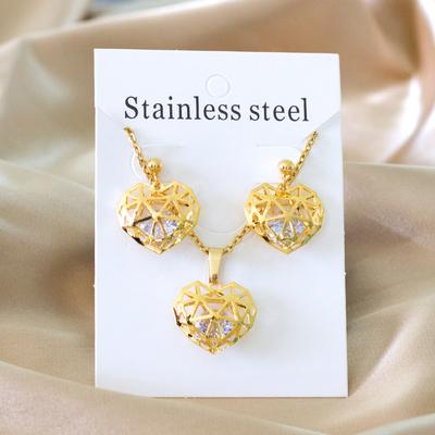 Kristallanhänger Halsketten Und Ohrringe Mode Koreanisch 18K Vergoldet Edelstahl 2 Stück Zirkon Sets Für Hochzeitsfeier