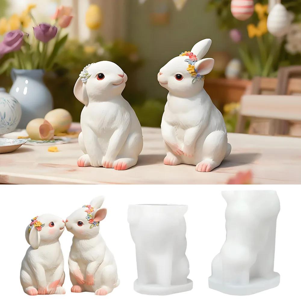 Бетонное творчество Милый кролик Силиконовая форма 3D Ручная работа DIY Форма животного Неприлипающая Прекрасная форма для пасхальной свечи Подарок Создание