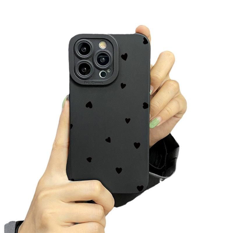 Cross-Border Love Heart Black Phone Case for iPhone 12 Pro Max & 11/13/14/15/16e/XR