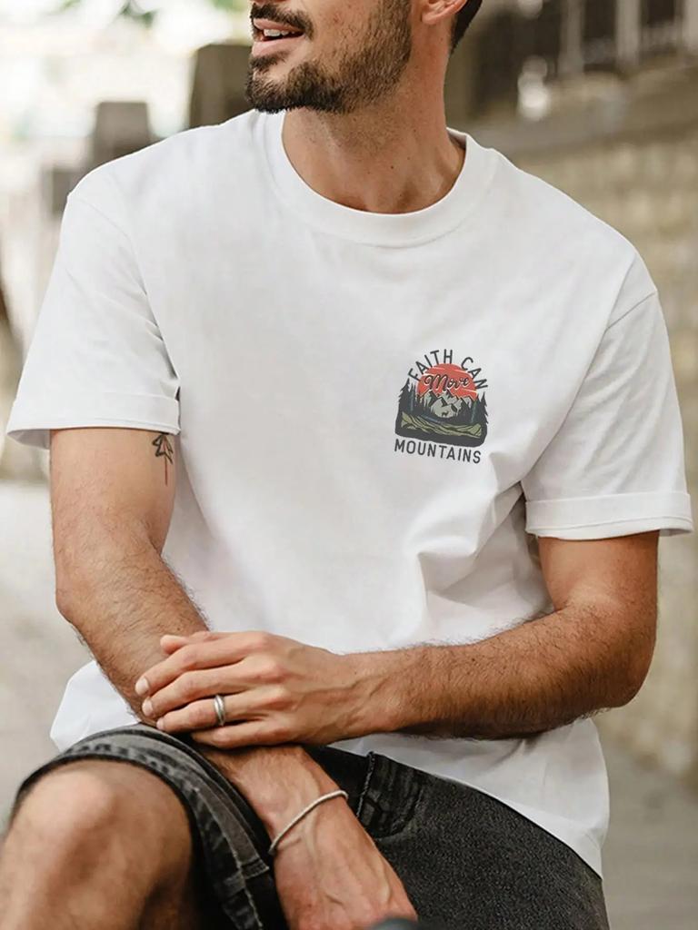 Faith Can Mountains Forward Direction Letter Men T Shirt Casual Oversize T-Shirt High Quality Cotton T-Shirt Summer Short Sleeve