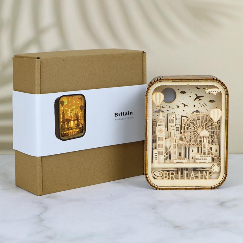 The English Channel Modern Wood Table Lamp 3D Hollow Carving Usb Bedside Lamp Bedroom Night Lamp Light Fixture Kid Brithday Gift