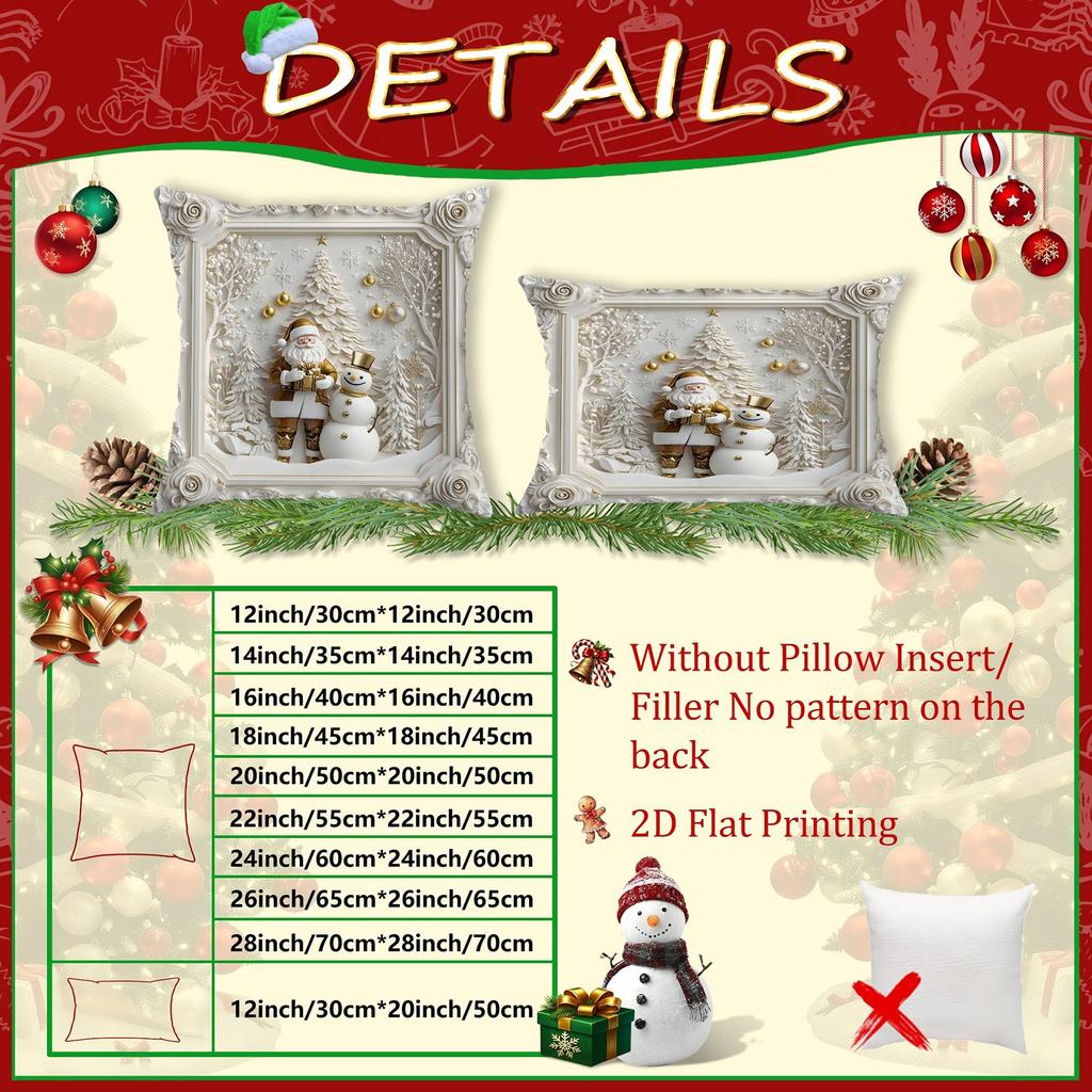 Set of 4 Christmas Cushion Covers 18x18 Inch Christmas Pillow Cases Square Xmas Pillow Case for Home Sofa Couch Room Decor