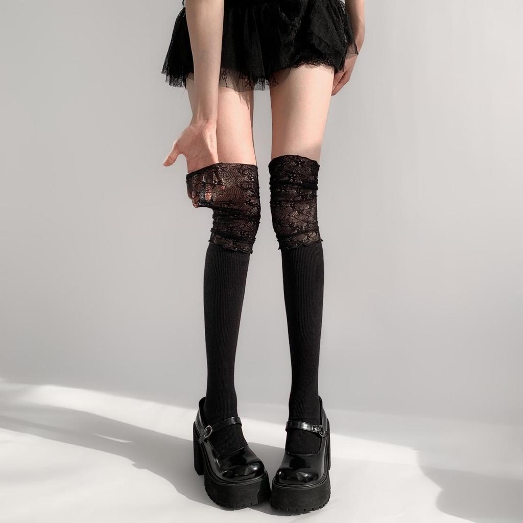 Women's White Calf Socks, Summer Thin Lace, Long Ballet Style Over-the-Knee Black Socks, Perfect for Boots