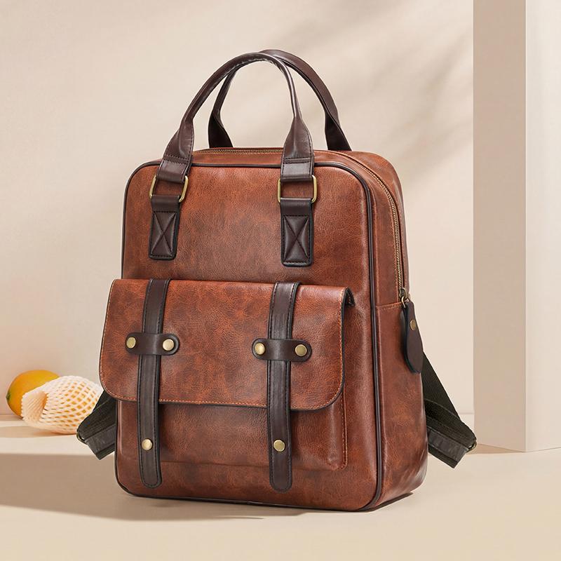 Vintage PU-Rucksack für Damen mit verstellbaren Trägern und Frontklappendesign Klassische Schultasche für Arbeit und täglichen Gebrauch